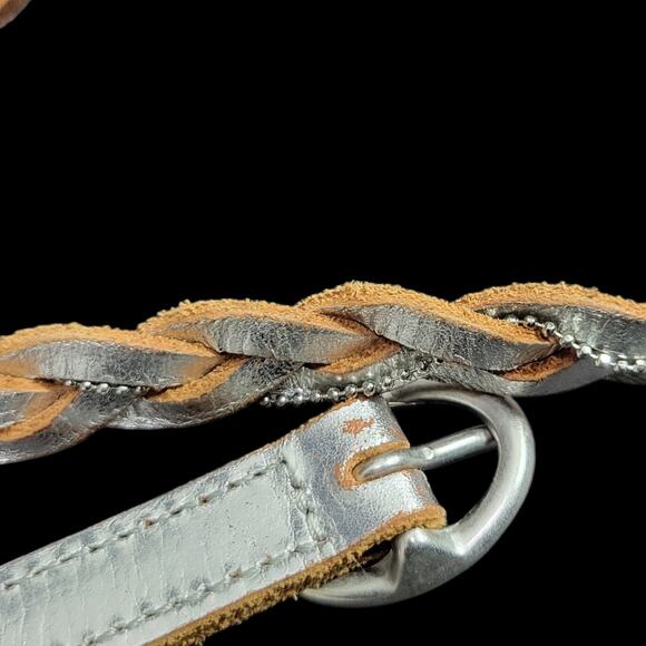 Banana Republic Silver Braided Skinny Belt Leather Metallic Embellished One Size - Picture 11 of 13